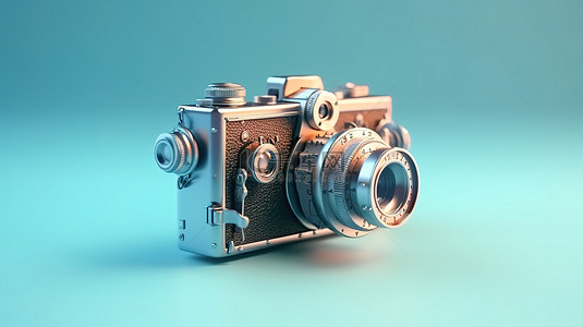 70年代背景背景图片_3d 创建的蓝色背景下的古董复古相机