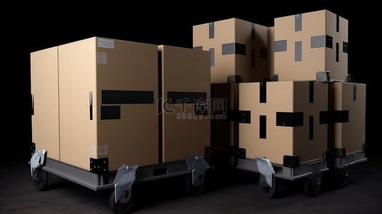 商业背景图片_带移动设备的包裹箱的 3d 渲染