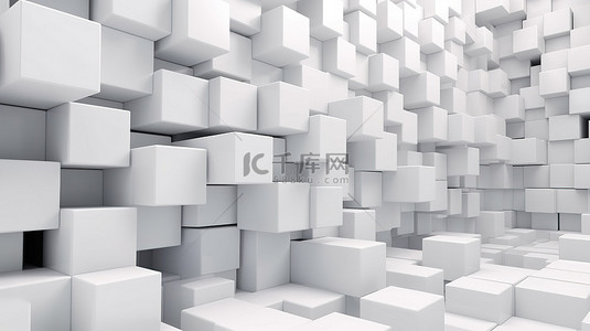 无缝抽象 3D 渲染中的白色立方体框墙背景