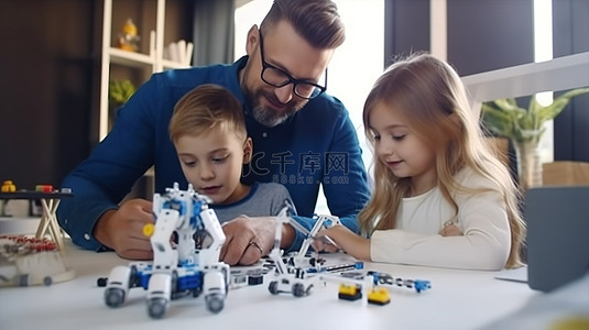 父亲与女儿背景图片_一位年轻的爸爸通过 3D 钢笔艺术在机器人课上与孩子们建立了亲密的关系