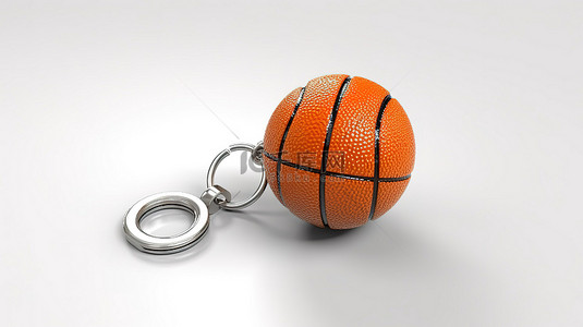 白色背景上篮球钥匙扣环的 3d 渲染