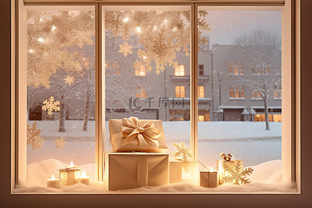 圣诞窗景和给朋友和家人的节日祝福