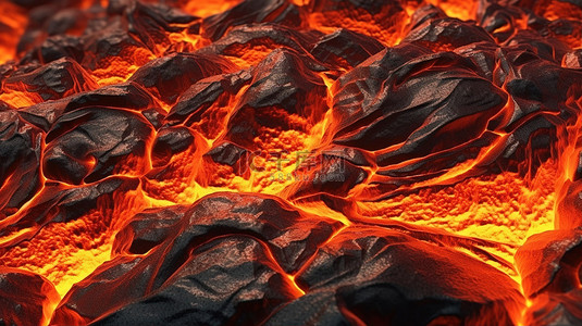 岩火山背景图片_抽象火山岩浆纹理地景的火热 3D 渲染