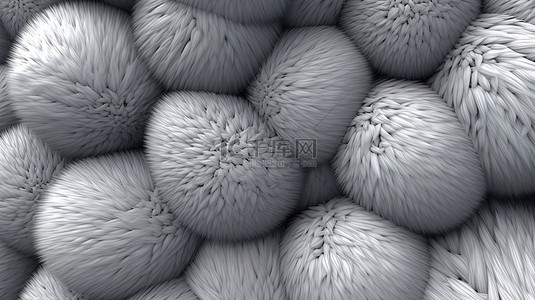 用于背景或图案设计的软灰色球纹理的 3D 宏观插图