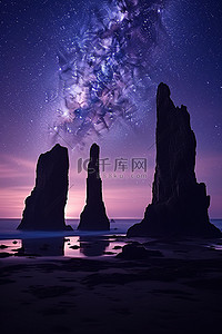 星空岛背景图片_加利福尼亚月光石海滩上的星空