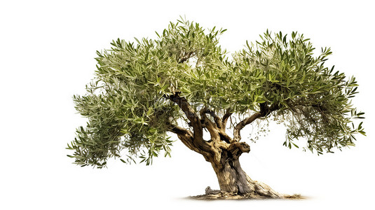 橄榄logo背景图片_具有复杂绿色叶子的孤立橄榄树的 3D 插图