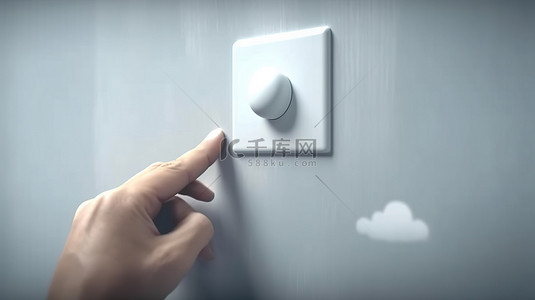 3d 手用图钉按下壁挂纸上的云按钮