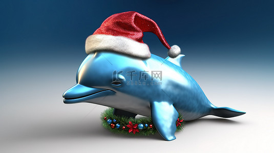 欢快的 3d 海豚戴着节日圣诞帽