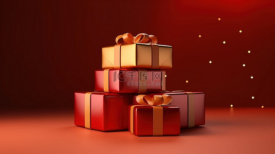 3D 礼品盒逼真的假日广告横幅，用于销售和促销