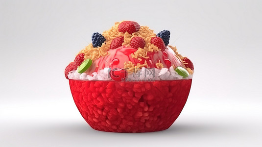 卡通风格 3d 渲染的红色顶部 bingsu 刨冰隔离在白色背景