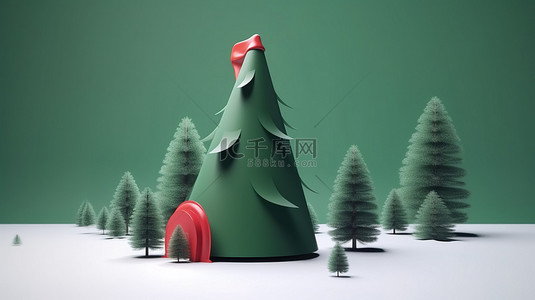 圣诞节圣诞帽背景图片_节日庆典的节日 3d 圣诞帽和树插图