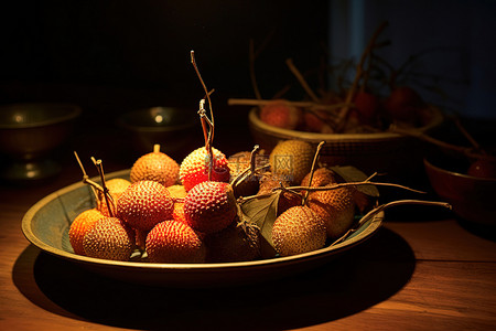 荔枝背景图片_一盘荔枝和其他水果