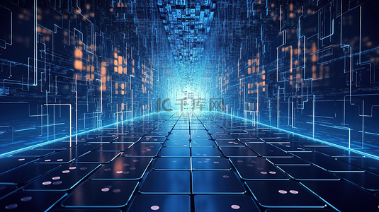 全球科技背景图片_未来科学背景的 3D 渲染展示全球大数据存储网络和人工智能技术的算法流程