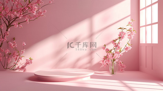 作品展示背景图片_产品展示花朵粉色展台背景图片