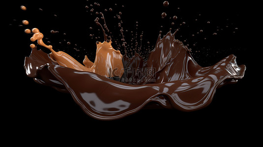 酱料礼盒样机背景图片_丰富的牛奶和黑巧克力酱的 3D 渲染，水滴溅在颓废的甜点上