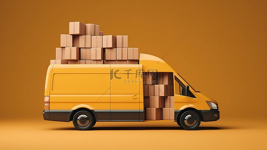 货车专用背景图片_装载坡道上装满堆放箱子的货车的 3D 渲染