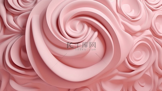心形墙背景与 3D 渲染柔和的粉红色旋转漩涡艺术