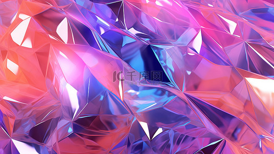 多面宝石液体虹彩几何水晶背景的 3d 渲染