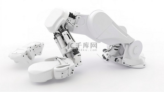 白色背景展示 3d 渲染的机械臂