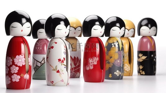 卡通娃娃背景图片_日本 kokeshi 娃娃 3d 隔离在白色与女性特征