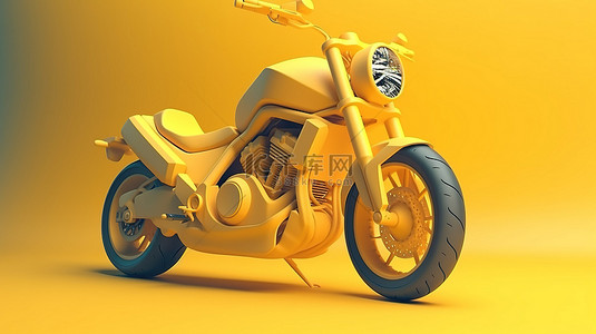 摩托车白模背景图片_充满活力的黄色摩托车 3D 渲染在紫色背景上，动态后轮运动完美的流行色彩组合