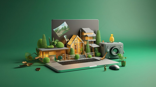 网页横幅营销材料业务演示和在线广告创新 3D 渲染设计