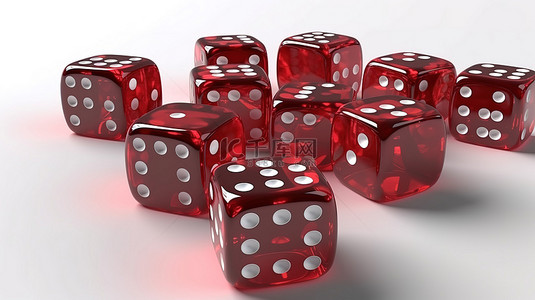 骰子背景图片_3d 插图集红色赌场立方体和骰子隔离在白色