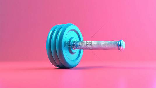 双色调蓝色背景与粉红色铁哑铃重量健身概念 3D 渲染