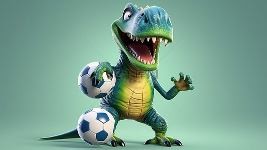 霸王龙可爱背景图片_手里拿着足球的有趣侏罗纪生物