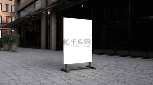 黑板背景图片_3D 渲染中混凝土地板上空白路面标志架的户外模型