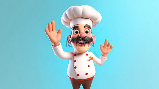 厨房动画背景图片_动画厨师在 3D 中挥手时玩得很开心