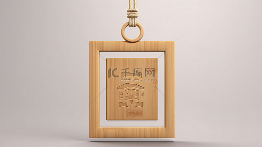 带剪切路径的中国木制吊牌的透明背景 3D 渲染