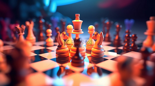 方格子背景图片_带有第一步的低多边形国际象棋场景的程式化 3D 插图