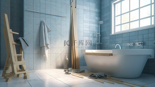蓝图抵押表格和能源效率图表位于浴室建筑的 3D 渲染下方