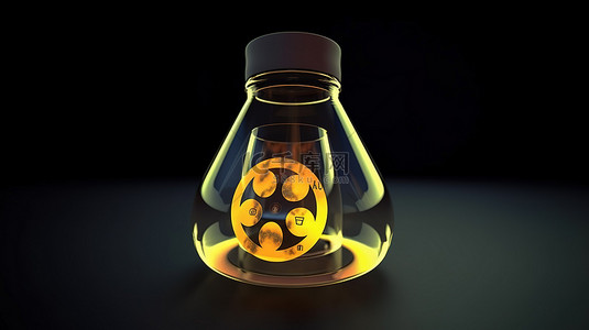 被 3d 渲染的化学品污染的核图标和科学烧瓶