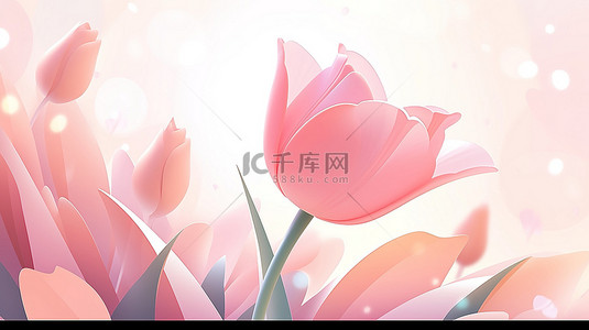 3d 简约风格的别致抽象粉红色郁金香非常适合春季情人节和妇女节卡片设计