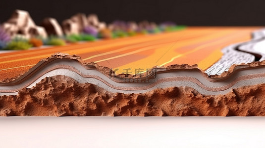 生态农业背景图片_跑道的 3D 横截面揭示了土壤土地地质和生态与未占用的运动跑道的剖面