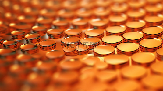 充满活力的橙色 4k 背景上的圆形金属纹理 3D 渲染插图