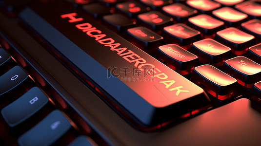 具有黑客特定键的键盘的 3D 渲染
