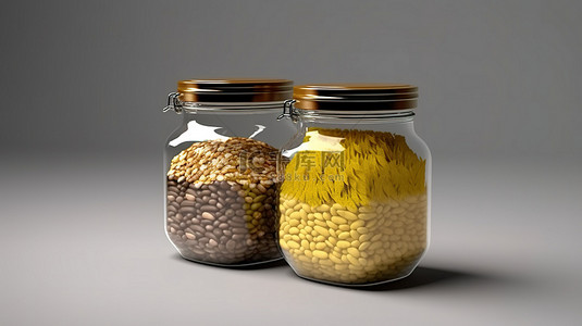 透明玻璃罐子背景图片_带有样机标签的罐子的 3D 渲染