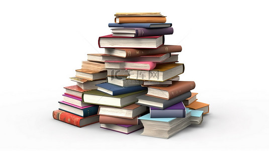 日记背景图片_白色背景上一堆书的 3D 插图，象征着学年结束