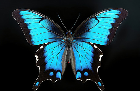 看昆虫背景图片_一只看起来很有吸引力的蓝色和黑色蝴蝶