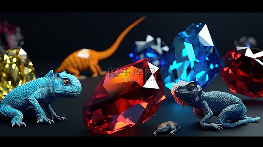 各种 3D 低聚钻石生物爬行蛇和野生动物