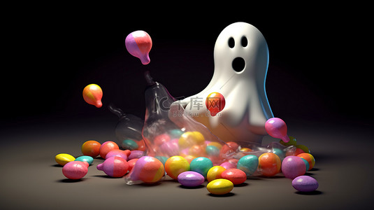 万圣节糖果背景图片_幽灵般的万圣节糖果分配器的怪异 3D 插图