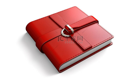 杂志封面背景图片_白色背景上红色皮革封面个人日记或组织书的 3D 渲染