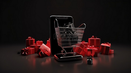 大型活动背景图片_大型黑色星期五促销活动以智能手机购物篮和节日礼品盒为特色，以令人惊叹的 3D 效果提供巨额折扣来庆祝圣诞节和新年