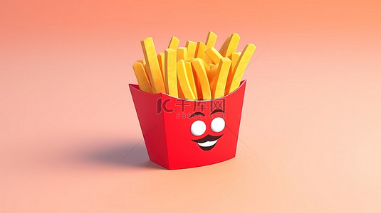 卡通图标插图 3D 炸薯条配辣椒酱高级设计在对象概念中隔离