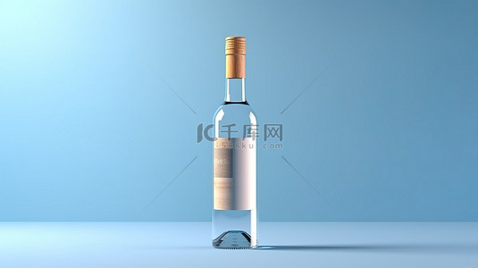 红酒产品背景图片_空白酒瓶蓝色背景 3D 渲染上显示的模拟酒精饮料产品