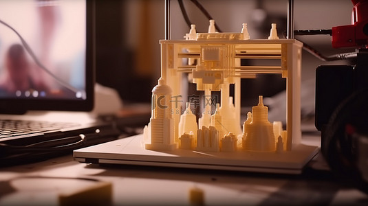 个性背景图片_当代 3D 打印机在桌子上制造全新物体的特写视图