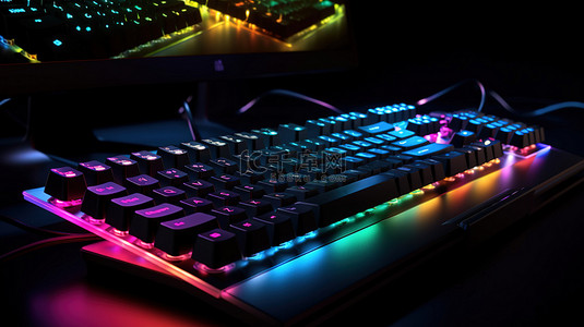 黑色背景上的 3D 渲染 RGB 键盘非常适合流媒体和游戏玩家